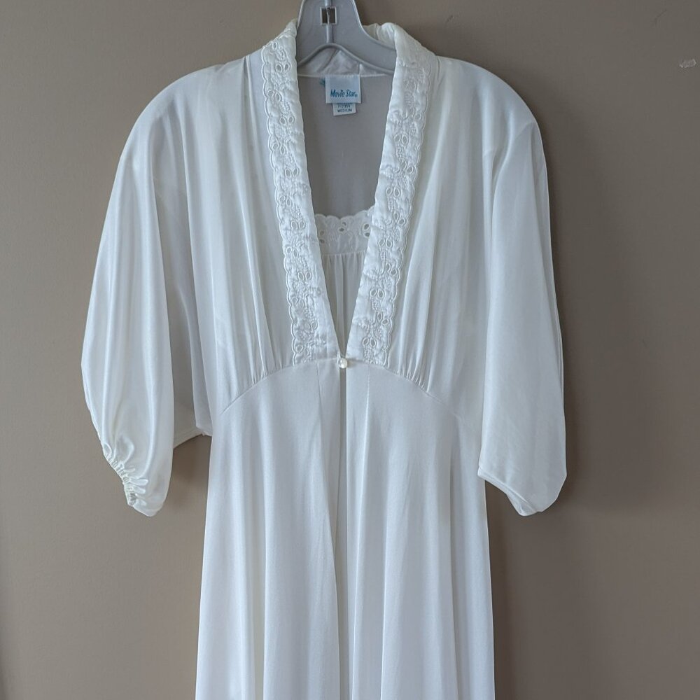Movie Star Vintage Long White Sheer Nightgown Robe Set Medium Lace Trim USA